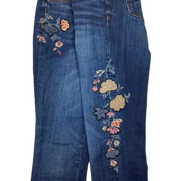 Driftwood Embroidered Floral High Rise Skinny Jeans Womens Size 28 Dark Wash Den - Picture 3 of 12
